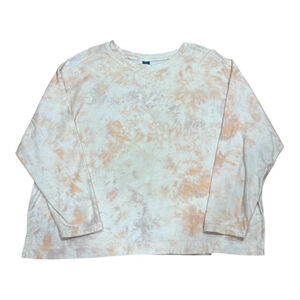 Old Navy Shirt Womens XL Petite Tie Dye Long Sleeve Peach White Pullover Cotton